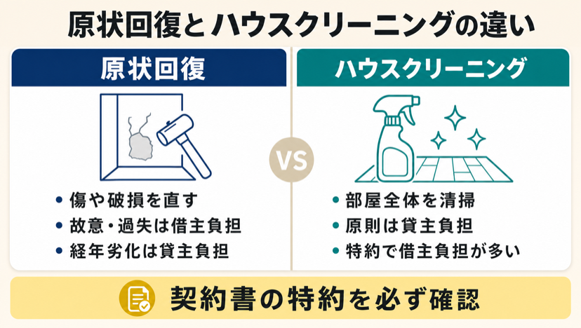 原状回復とハウスクリーニングの違い